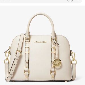Cream Michale Kors Bedford Legacy Medium Pebbled Leather Dome Satchel